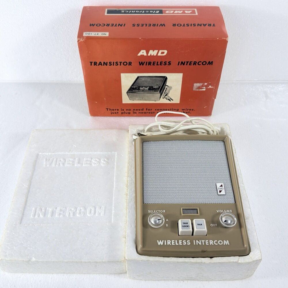 Vintage AMD Transistor Wireless Intercom System AC Powerline 37-100 W/ Box Works